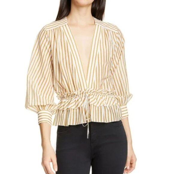 ROBERT RODRIGUEZ golden brown and white striped Mariel top - Picture 1 of 6